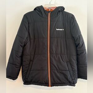 Timberland Kids Black Jacket with Vibrant Orange Accent 14/16